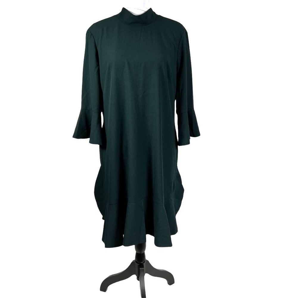 Chelsea28 Dark Green Mini Dress Flared Sleeves Ruffles Size Medium